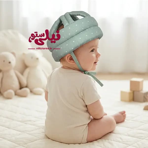 کلاه محافظ سر نوزاد طرح خال خالی برند نینی سیف Nini safe — تصویر ۲