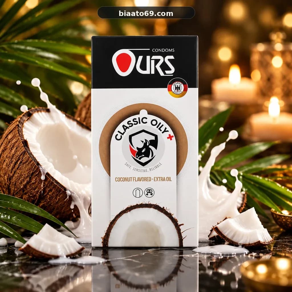 کاندوم کلاسیک چرب اورس مدل کلاسیک اویلی پلاس (Ours Classic Oily+) با رایحه نارگیل بسته ۱۲ عددی