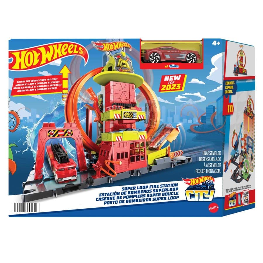 پیست بازی هاتویلز مدل ایستگاه آتشنشانی لوپدار ست لوپ آتشنشانی Hot Wheels City Super Loop Fire Station کد HKX41 به همراه ماشین