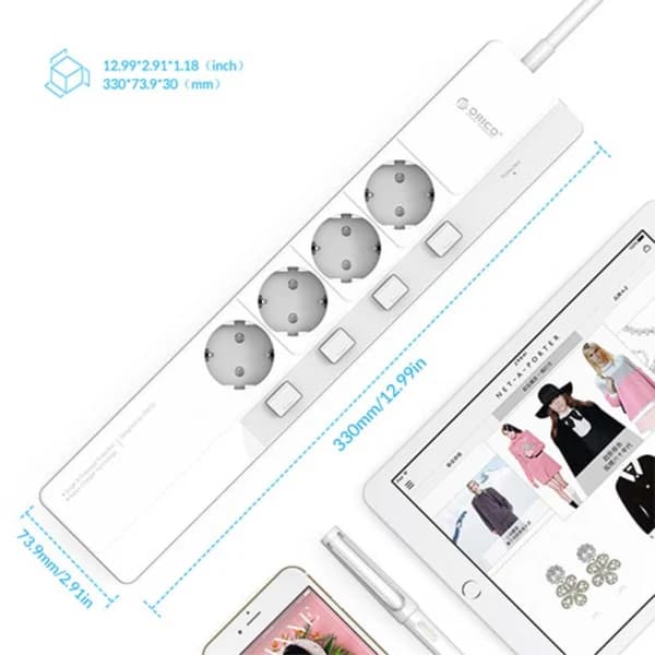 چند راهی 4 خانه اوریکو OSJ-4A5U-EU با کابل 1.5 متری + شارژر USB — تصویر ۷