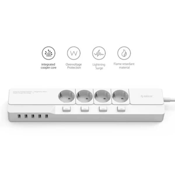 چند راهی 4 خانه اوریکو OSJ-4A5U-EU با کابل 1.5 متری + شارژر USB — تصویر ۴
