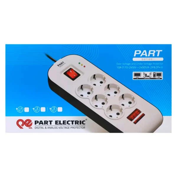 محافظ برق صوتی تصویری 6 خانه ارت دار پارت الکتریک PE8794 با کابل 1٫8 متری — تصویر ۴