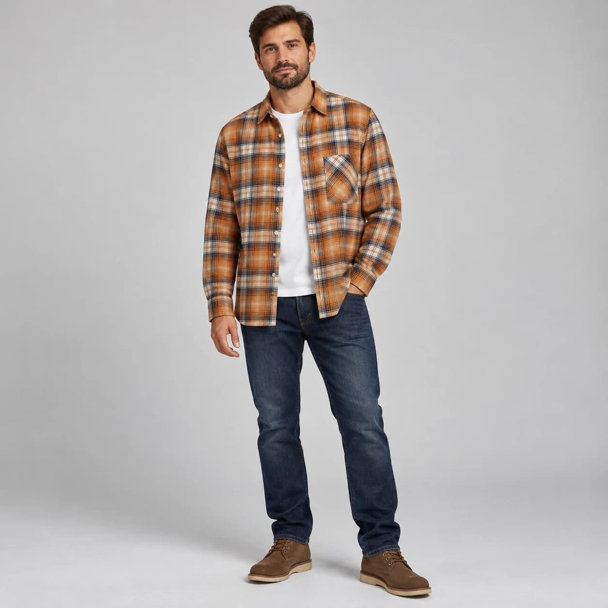 پیراهن پشمی مردانه چهارخانه وارداتی برند اچ اند ام H&M – کد۱۲ — تصویر ۷