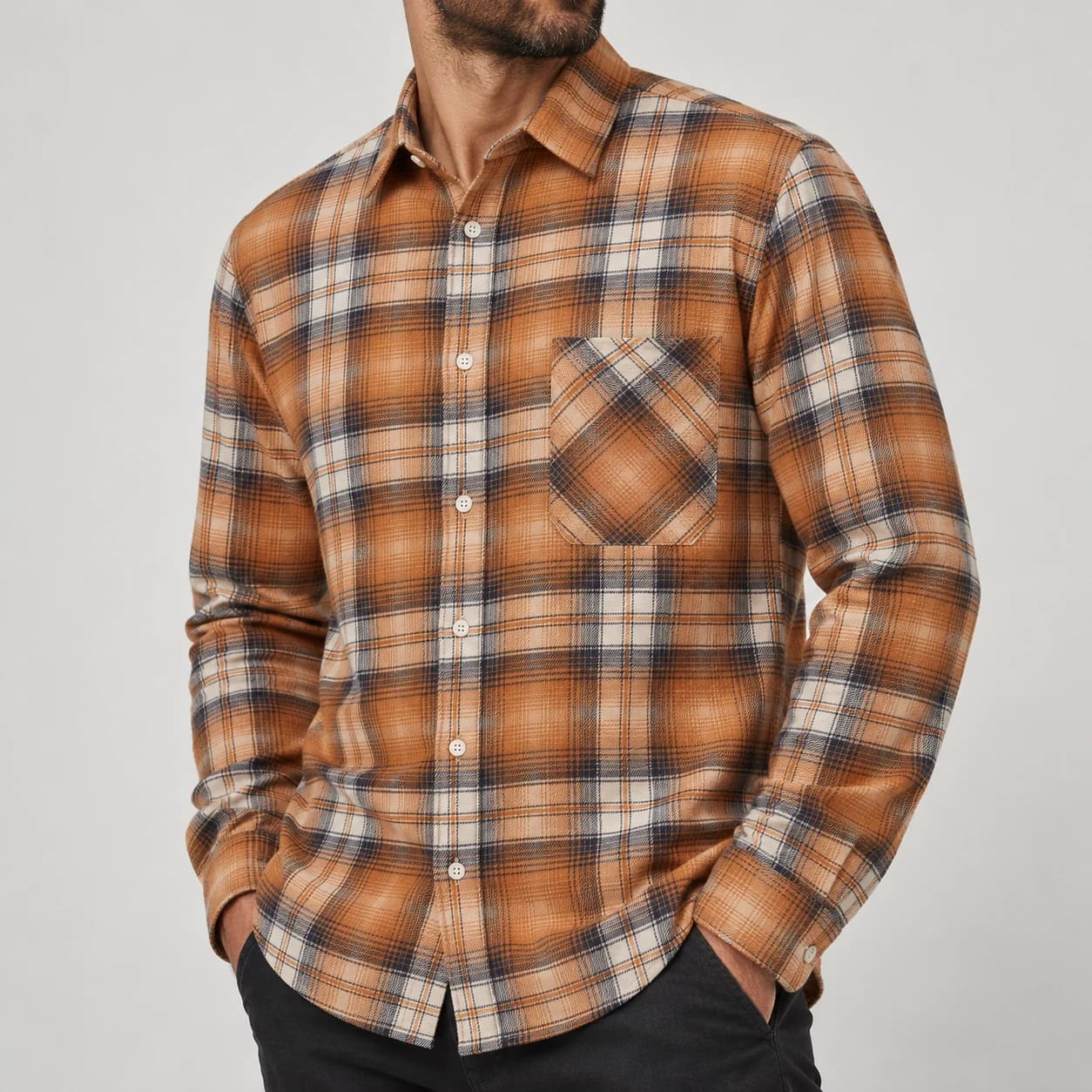 پیراهن پشمی مردانه چهارخانه وارداتی برند اچ اند ام H&M – کد۱۲ — تصویر ۸
