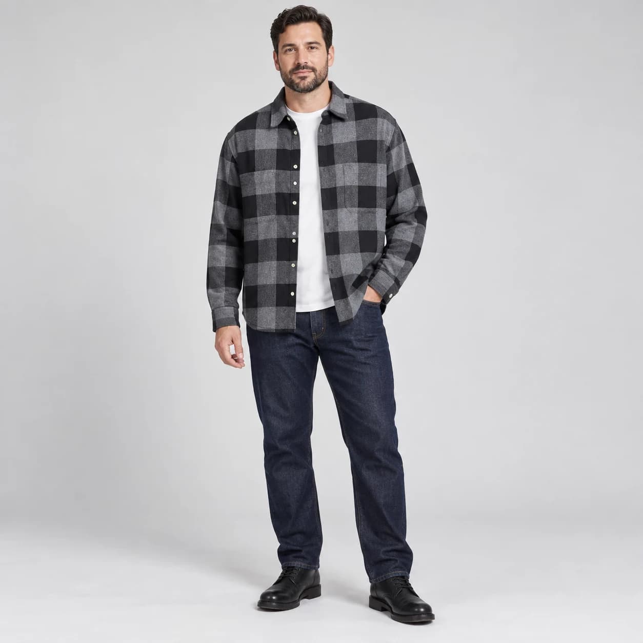 پیراهن پشمی مردانه چهارخانه وارداتی برند اچ اند ام H&M-کد۳۴ — تصویر ۷
