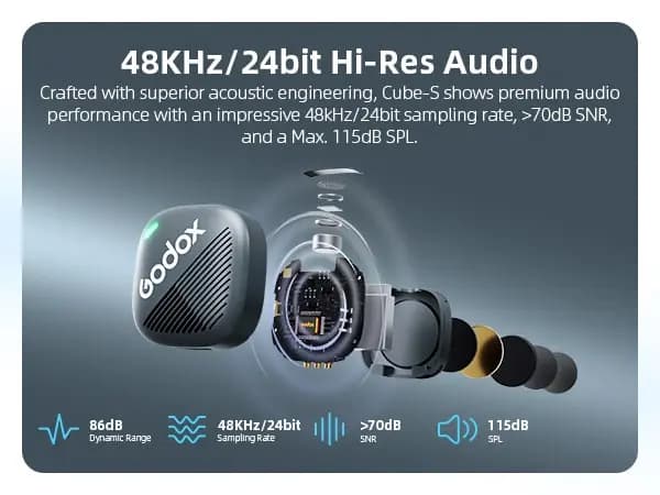 میکروفن یقه ای بیسیم گودکس Godox Cube-S 2-Person دو نفره با کانکتور USB-C — تصویر ۶