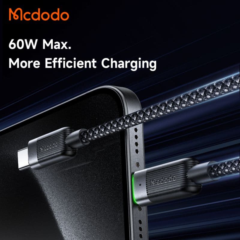 کابل شارژ تایپ سی به تایپ سی 60وات بدنه مگنتی مک دودو مدل MCDODO CA-2000 طول 1.2متر — تصویر ۵