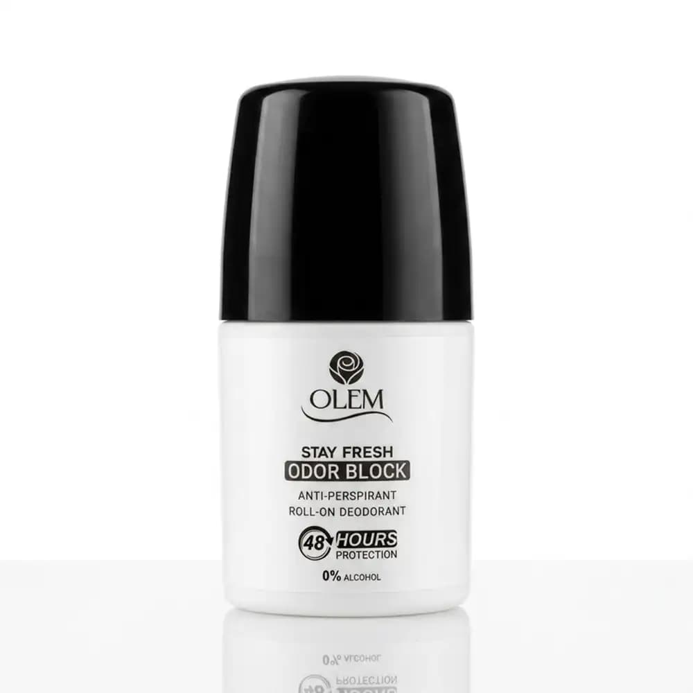 مام رول ضد تعریق اولم (OLEM) مدل اودور بلاک (Odor Block) (درب مشکی) آنتیباکتریال و روشنکننده حجم ۵۰ میلی لیتری