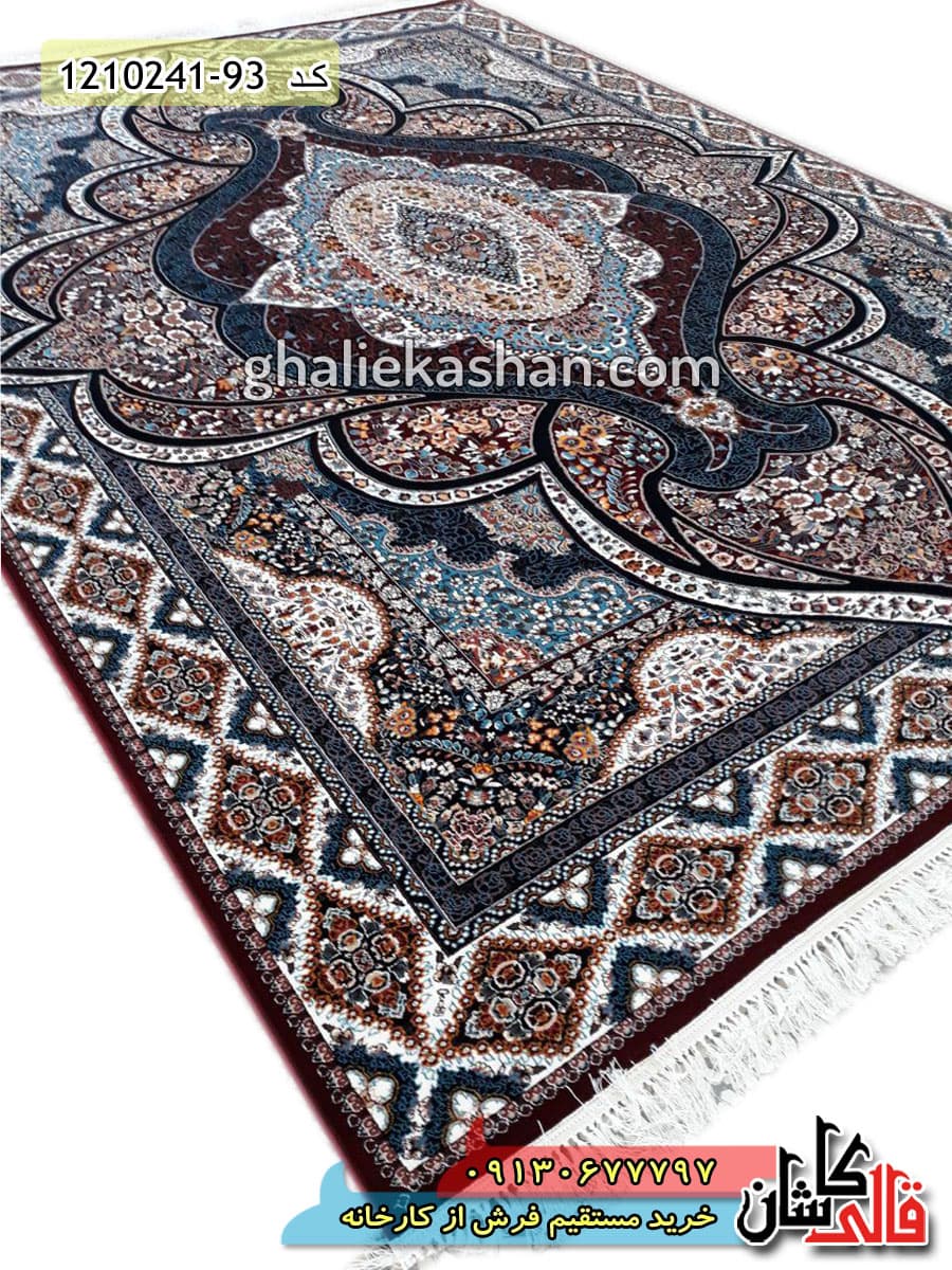 فرش طرح 700 شانه طرح کیمیا زمینه قرمز روناسی کاشان