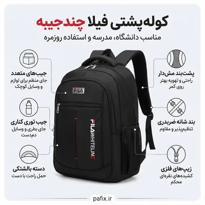 کوله پشتی دانشگاهی، مدرسه ایی برند فیلا کد 10290 — تصویر ۲