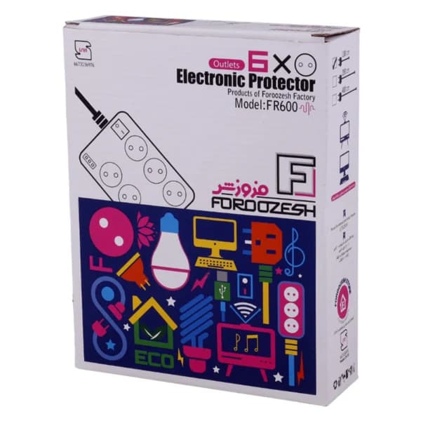 محافظ برق صوتی تصویری 6 خانه فروزش FR600 با کابل 1.8 متری — تصویر ۲