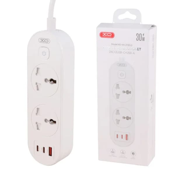چند راهی 2 خانه ایکس او XO-WL31 با کابل 1.5 متری + شارژر USB و Type-C