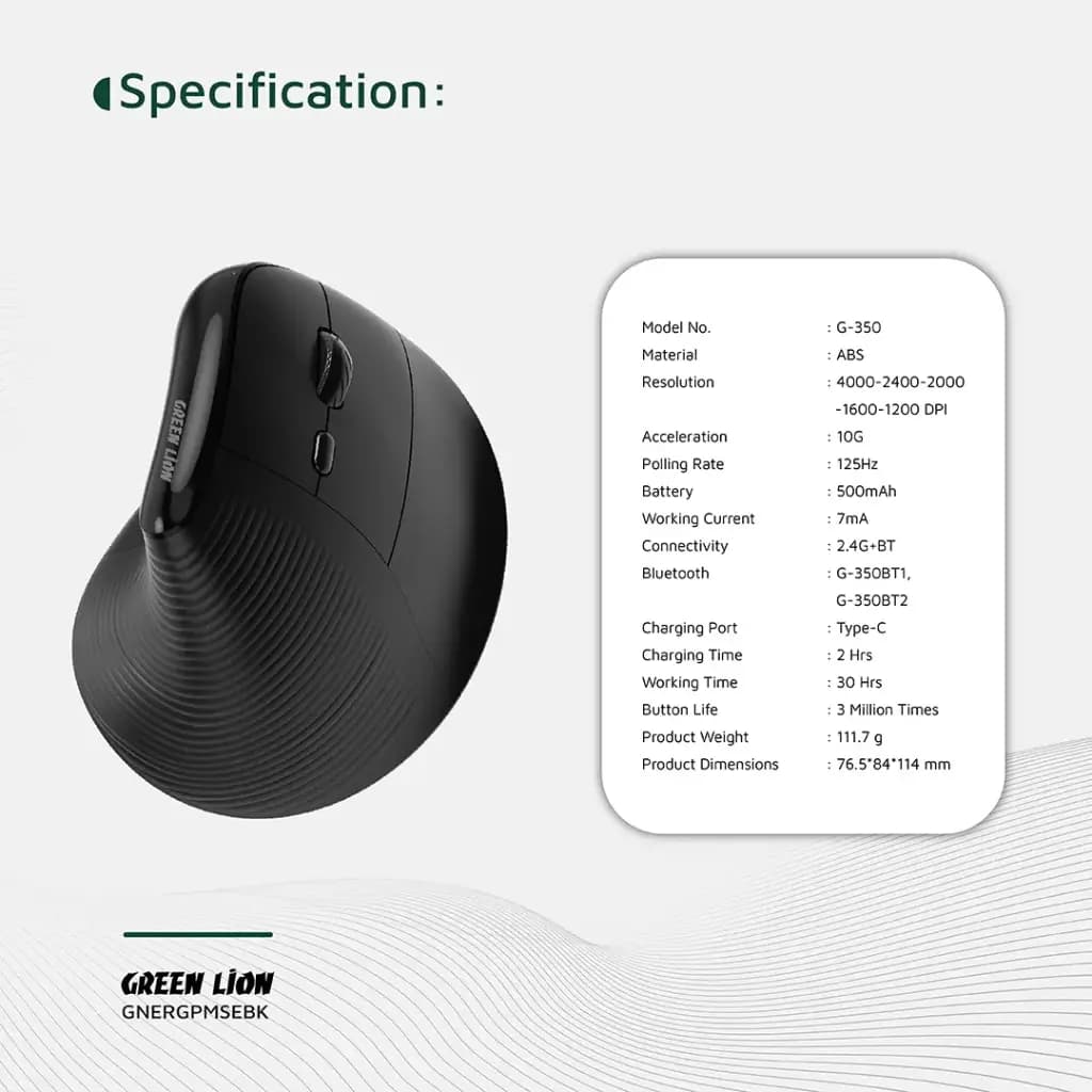 ماوس بی سیم گرین لاین Green Lion Ergo Grip Vertical Mouse GNERGPMSEBK — تصویر ۸