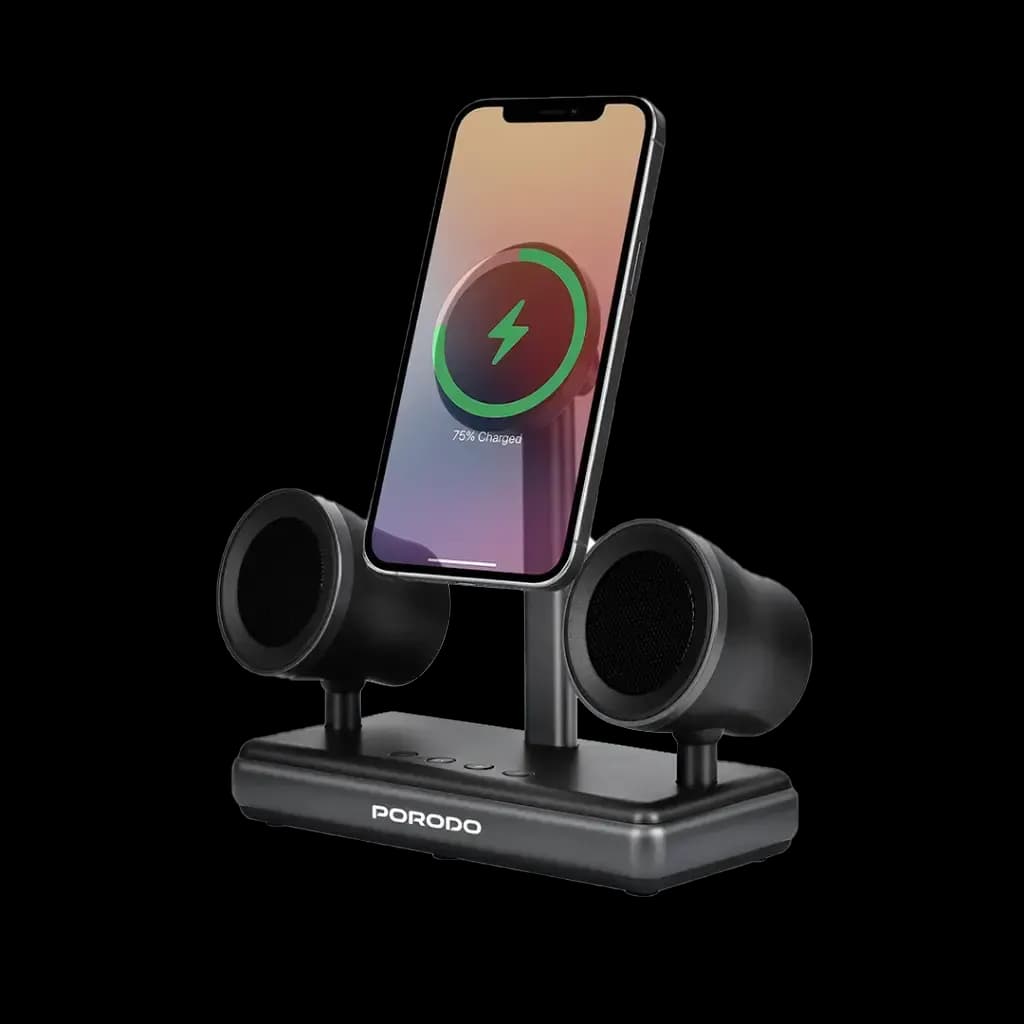 استند شارژر وایرلس و اسپیکر دار پرودو مدل Porodo Speaker Charging Dock PD-FWCH050-BK — تصویر ۲