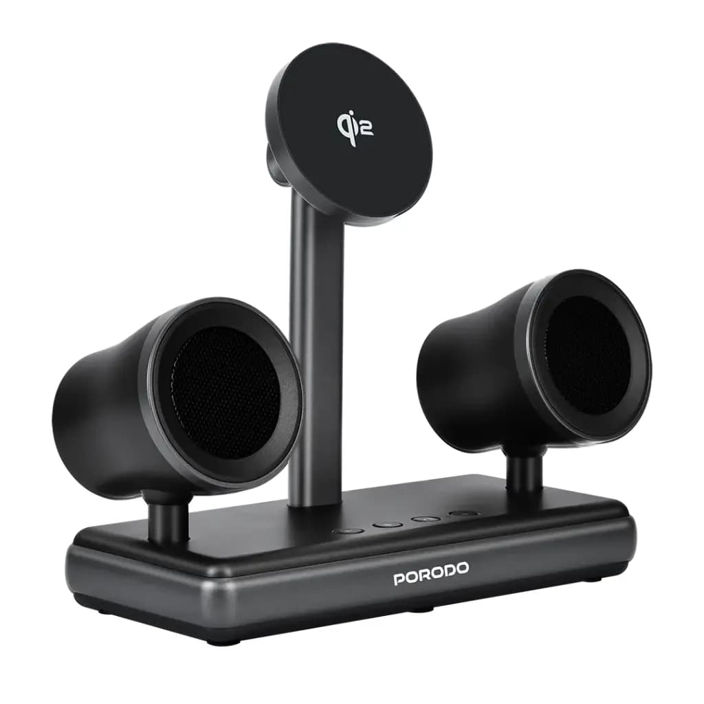 استند شارژر وایرلس و اسپیکر دار پرودو مدل Porodo Speaker Charging Dock PD-FWCH050-BK — تصویر ۴