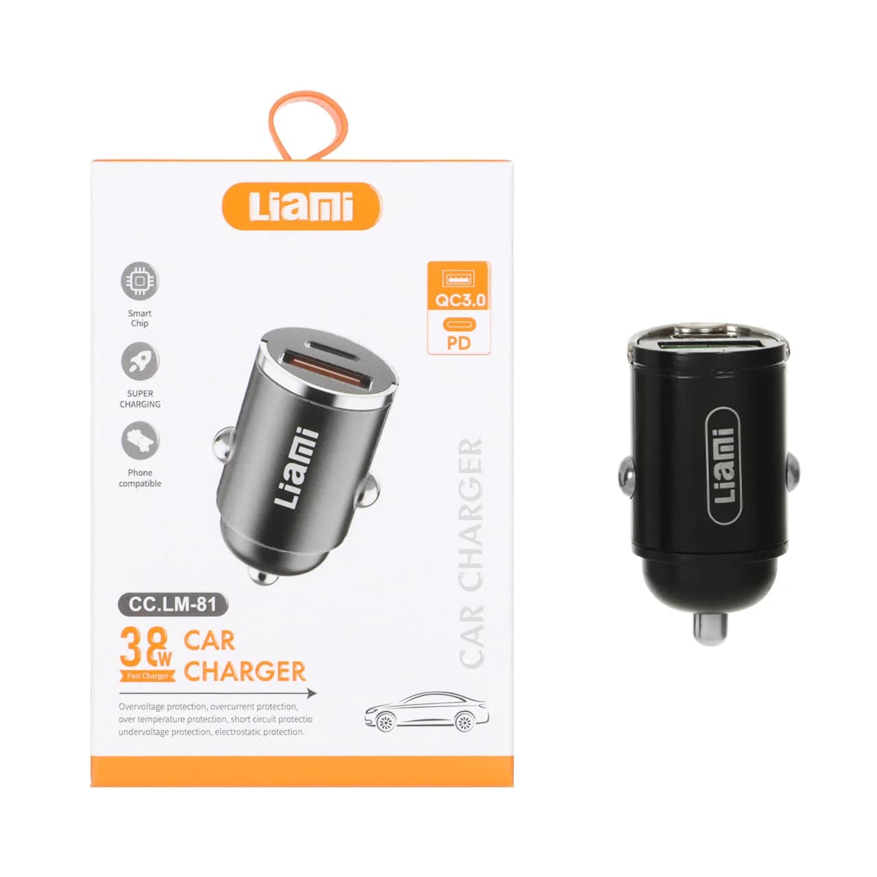 شارژر فندکی PD و فست دو پورت Liami مدل CC.LM-81 38W – مشکی (گارانتی شش ماهه شرکتی)