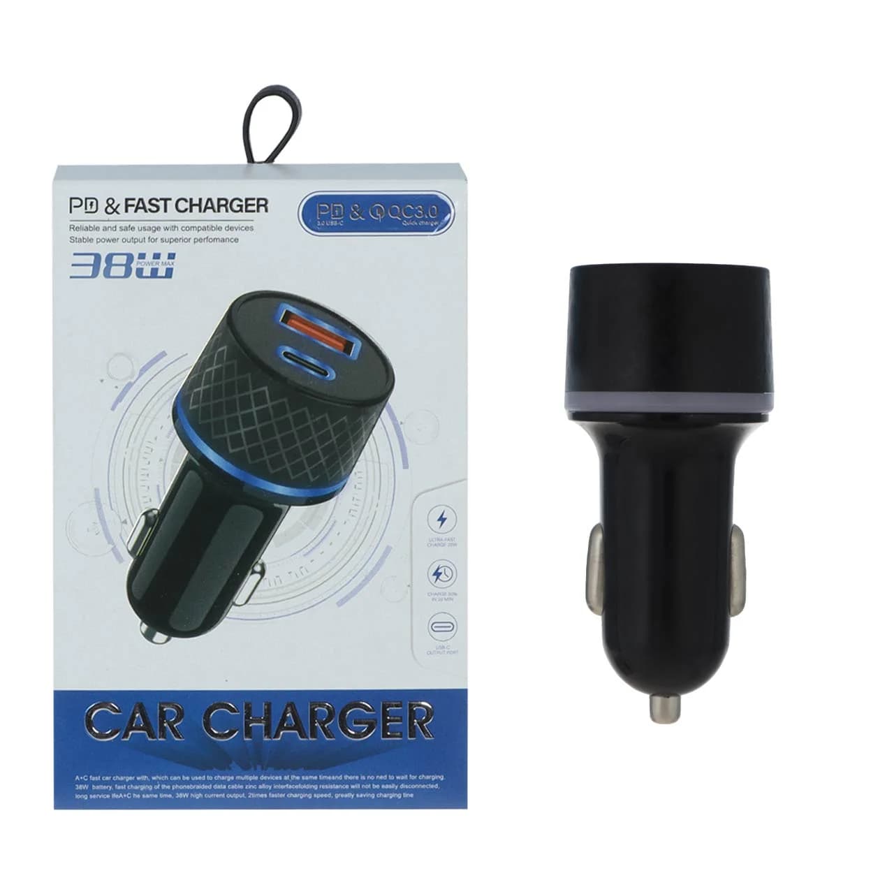 شارژر فندکی فست و PD دو پورت مدل CC(PD+QC) 38W – مشکی – BSA