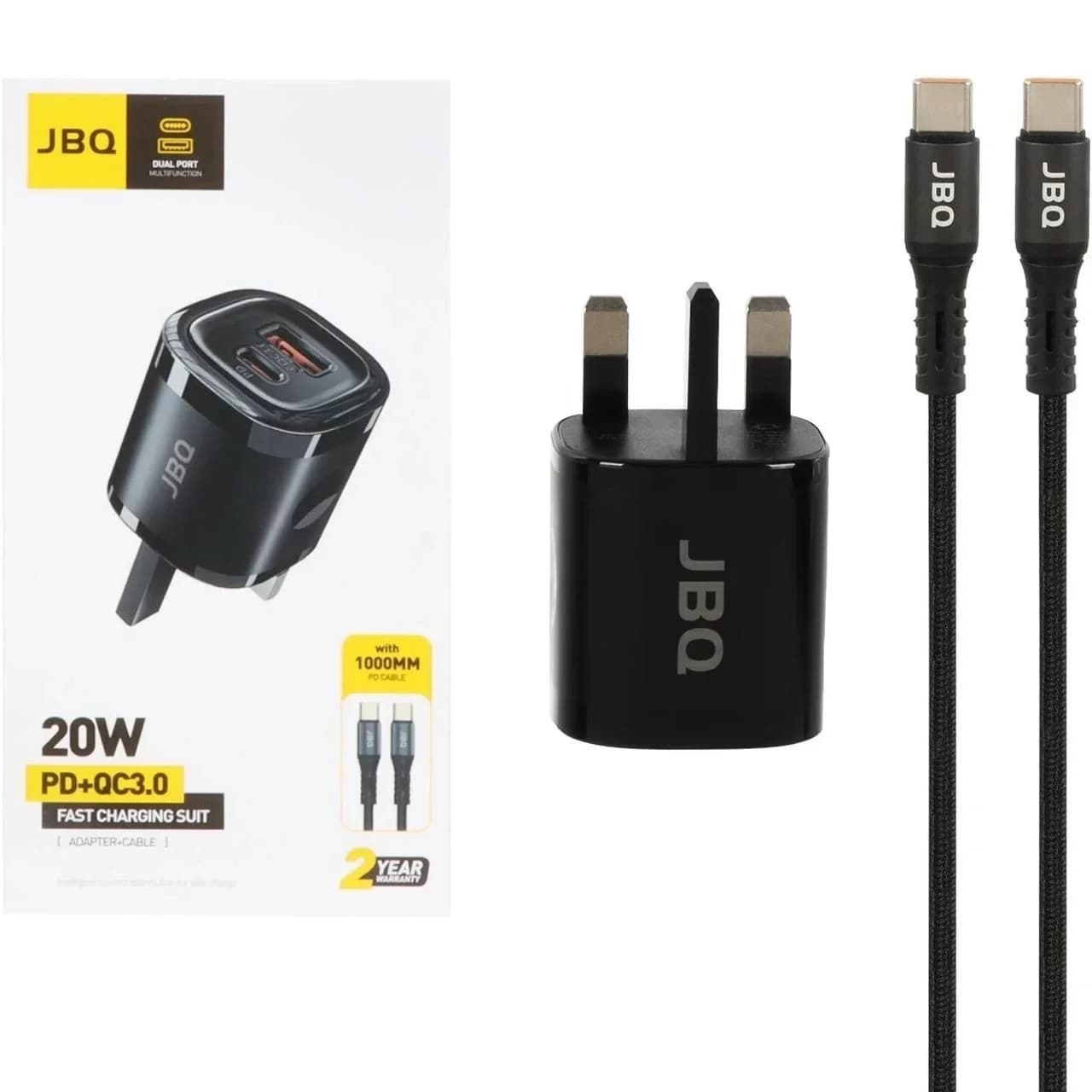 شارژر دیواری فست و PD دو پورت JBQ مدل WC-608B 20W همراه با کابل Type-C To Lightning – مشکی (گارانتی یکساله رصاصی)
