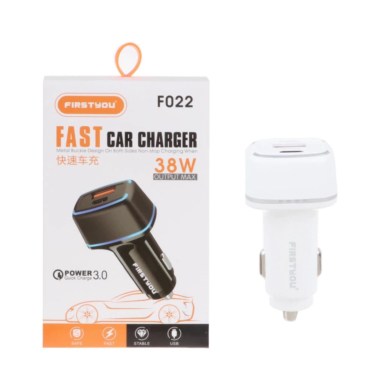 شارژر فندکی فست و PD دو پورت FIRSTYOU مدل F022 38W – سفید