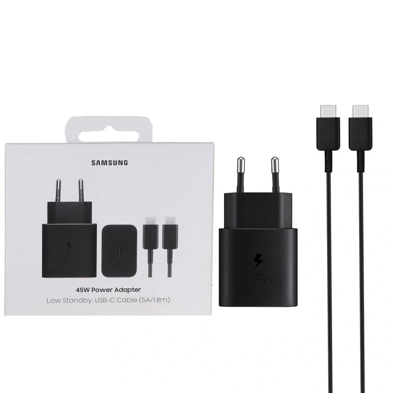 شارژر دیواری دوپین PD و فست تک پورت Samsung مدل ET-T4511 45W به همراه کابل شارژ Type-C To Type-C – مشکی – اصل چین (گارانتی 18 ماهه تعویض اچ دی سرویس )