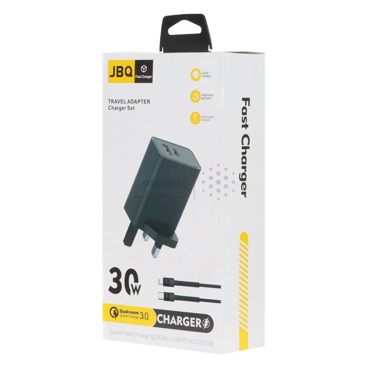 شارژر دیواری فست دو پورت JBQ مدل HC-30w 30W همراه با کابل Type-C To Lightning – مشکی — تصویر ۳