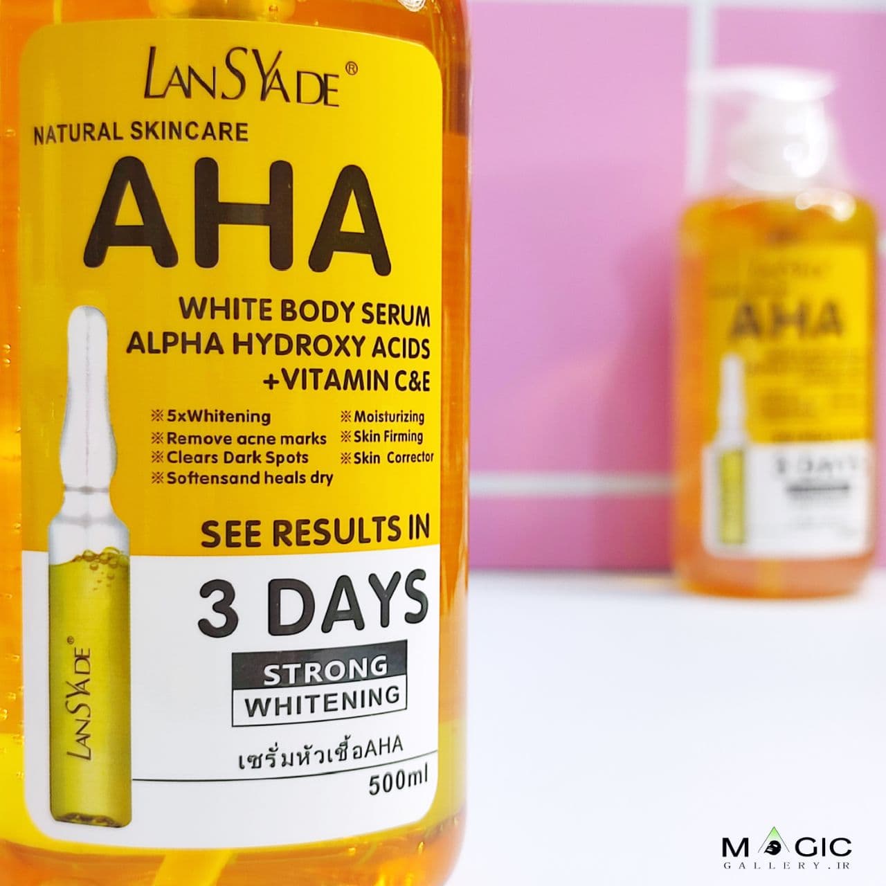 سرم روشن کننده بدن الفا ضدلک و درمانی الفا هیدروکسی آمریکایی حجم ۵۰۰ میلی لیتر AHA White Body Serum Lansyade 500g — تصویر ۵