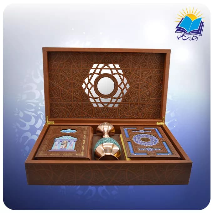 قرآن و حافظ وزیری عطری با گلدان فیروزه 25 با ساک ترمه هدیه (كد 90354) — تصویر ۴