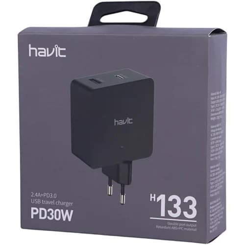شارژر دیواری 30 وات هویت H133 PD3.0 2.4A — تصویر ۸