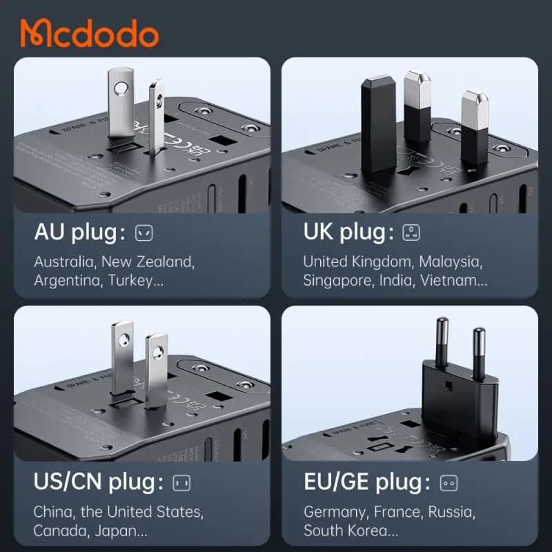 آداپتور شارژ سریع 33وات و تبدیل پریز همه کاره مسافرتی مک دودو مدل MCDODO CP-4290 — تصویر ۸