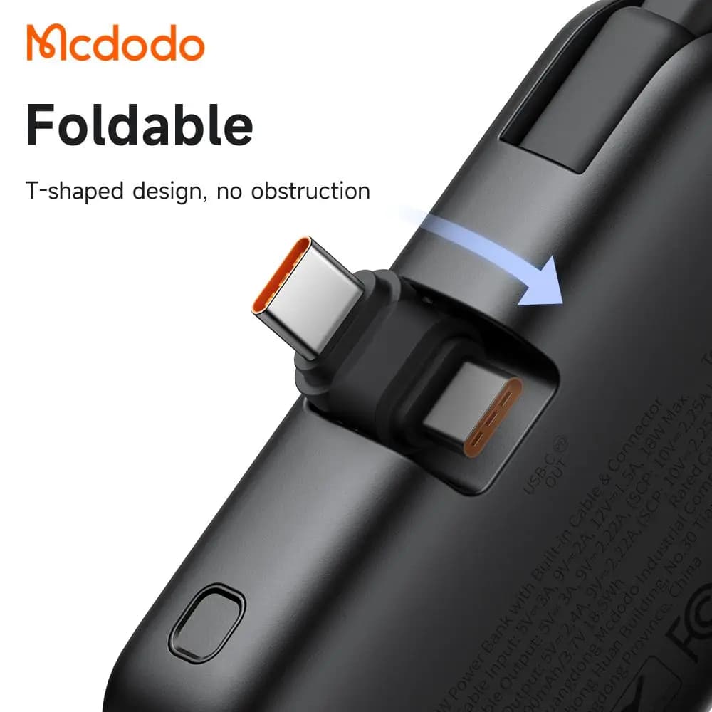 پاوربانک 22.5 وات 5000 هزار با کابل و پورت تایپ سی مک دودو مدل MCDODO MC-7760 — تصویر ۳