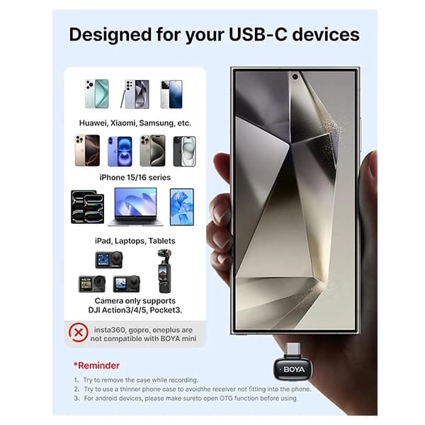 میکروفن یقه ای بویا مدل MINI 14 با درگاه اتصال Type-C — تصویر ۵