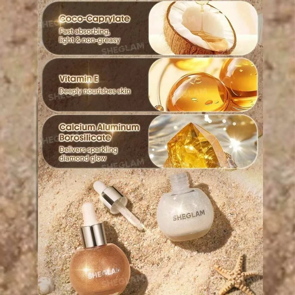 روغن بدن هایلایتر شیگلم رنگ Medusa سان لیت SUNLIT SILK BODY OIL — تصویر ۵