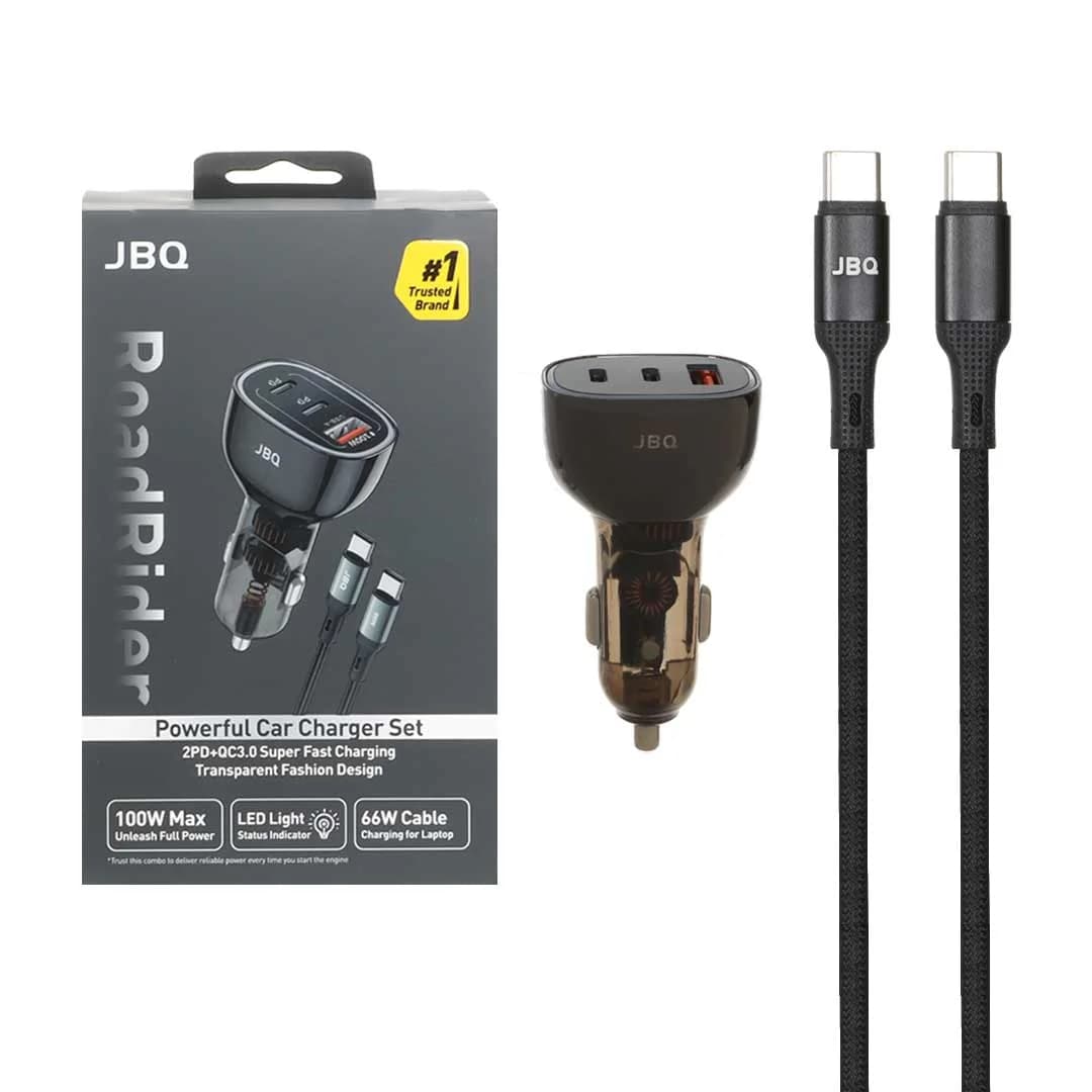 شارژر فندکی PD و فست سه پورت JBQ مدل Road Rider C314942 100W به همراه کابل شارژ Type-C To Type-C – مشکی (گارانتی یکساله رصاصی)