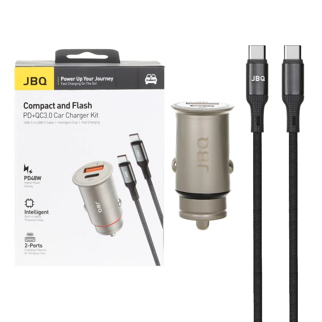 شارژر فندکی PD و فست دو پورت JBQ مدل C393094 48W به همراه کابل شارژ Type-C To Type-C – قهوه ای (گارانتی یکساله رصاصی)