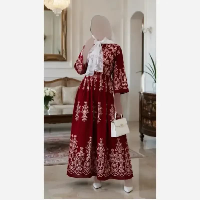 پیراهن ساحلی ترمه فلور بوگاتی فری سایز پرچین تمام کلوش — تصویر ۴