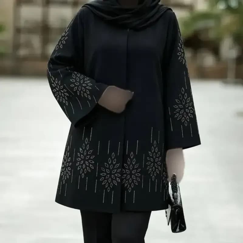 کت مجلسی زنانه مدل آرزو جنس شانتون اندوزی رنگ مشکی — تصویر ۳