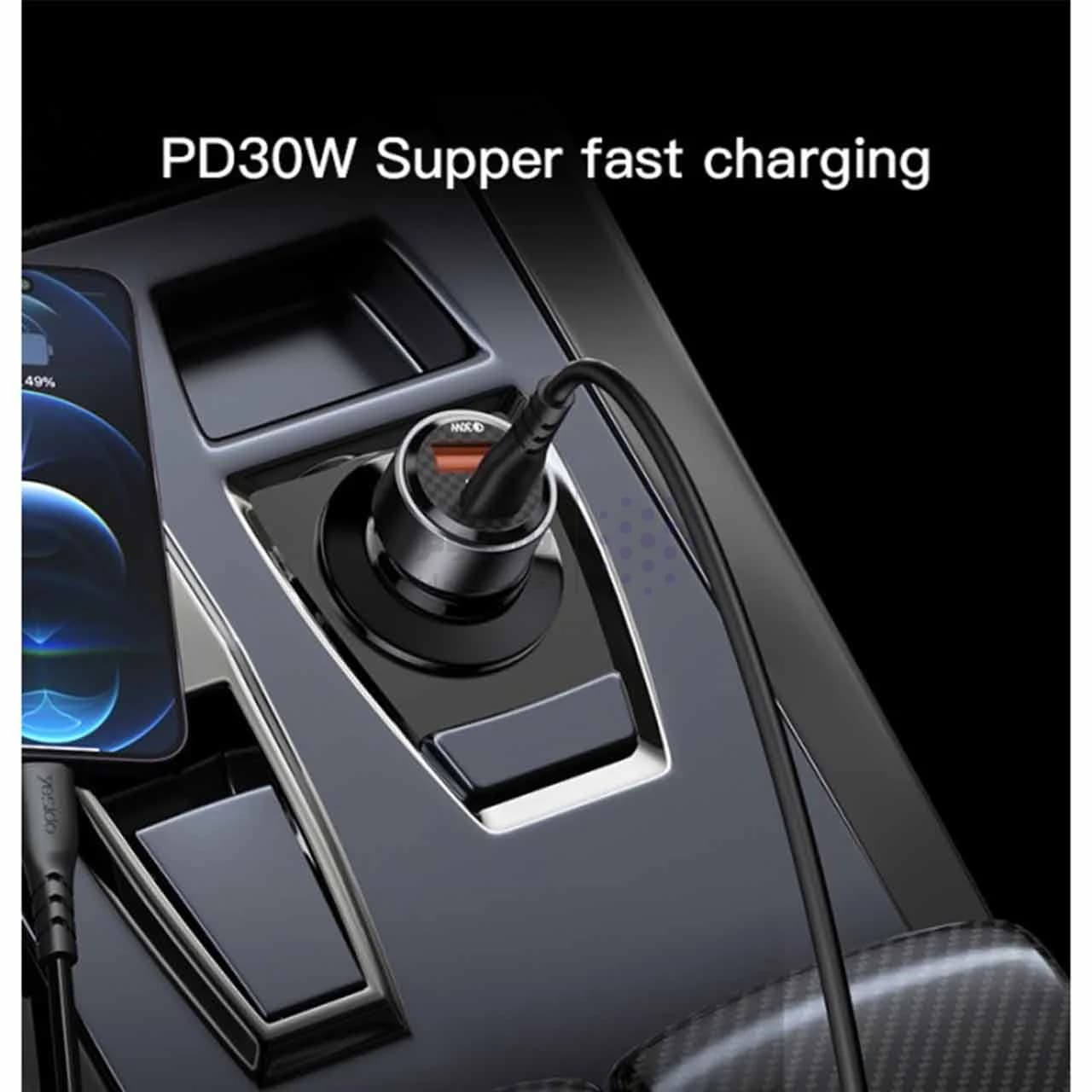 شارژر فندکی PD و فست دو پورت Yesido مدل Y54 60W به همراه کابل شارژ Type-C To Lightning – مشکی (گارانتی 18 ماه تعویض نیکان همراه) — تصویر ۴