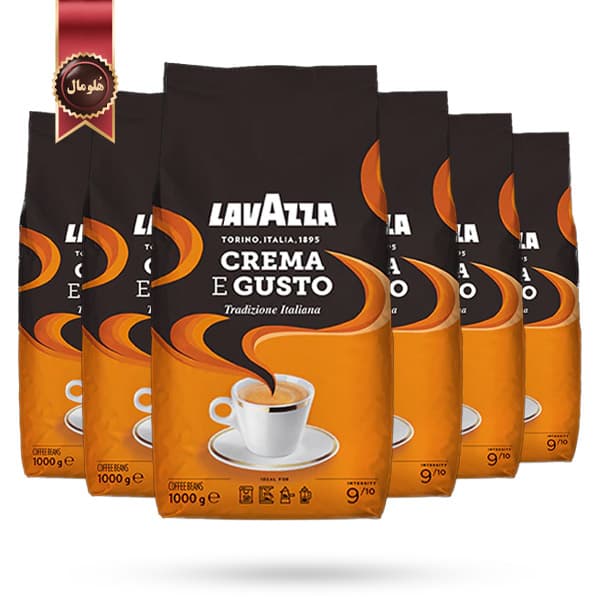 6 بسته دانه قهوه لاوازا lavazza مدل کرم اِ گاستو تردزیون ایتالیانو Crema e gusto Tradizione Italiana یک کیلویی (اورجینال)
