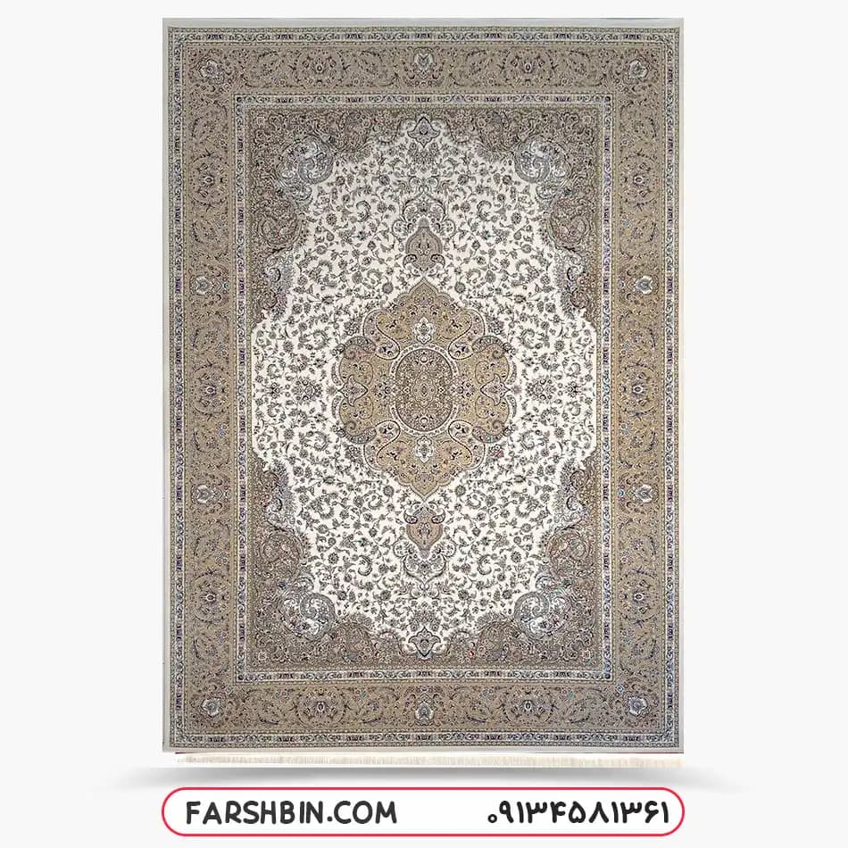 فرش کرم بژ کاشان 1500 شانه کد 7535