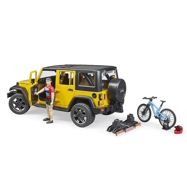 ماشین Jeep برودر bruder همراه فیگور دوچرخه سوار — تصویر ۵