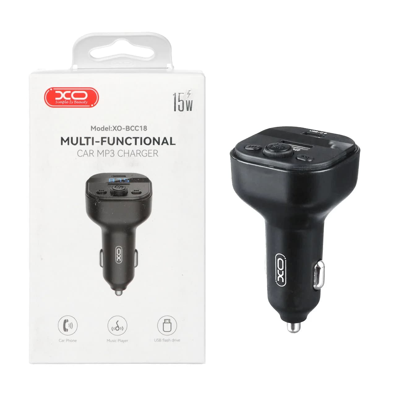 شارژر فندکی فست دو پورت و گیرنده بلوتوثی XO FMمدل XO-BCC18 15W – مشکی