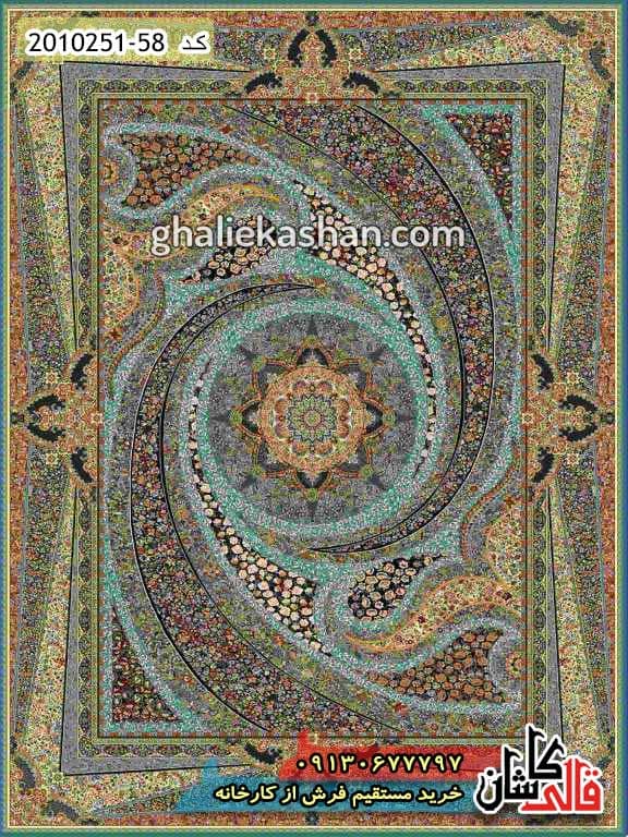 فرش 700 شانه طرح کهکشان زمینه آبی کاشان