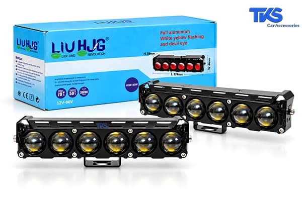پروژکتور 6 لنز تک ردیف LIUHJG کد 134 با نور سفید، زرد و بک لایت قرمز (جفت)