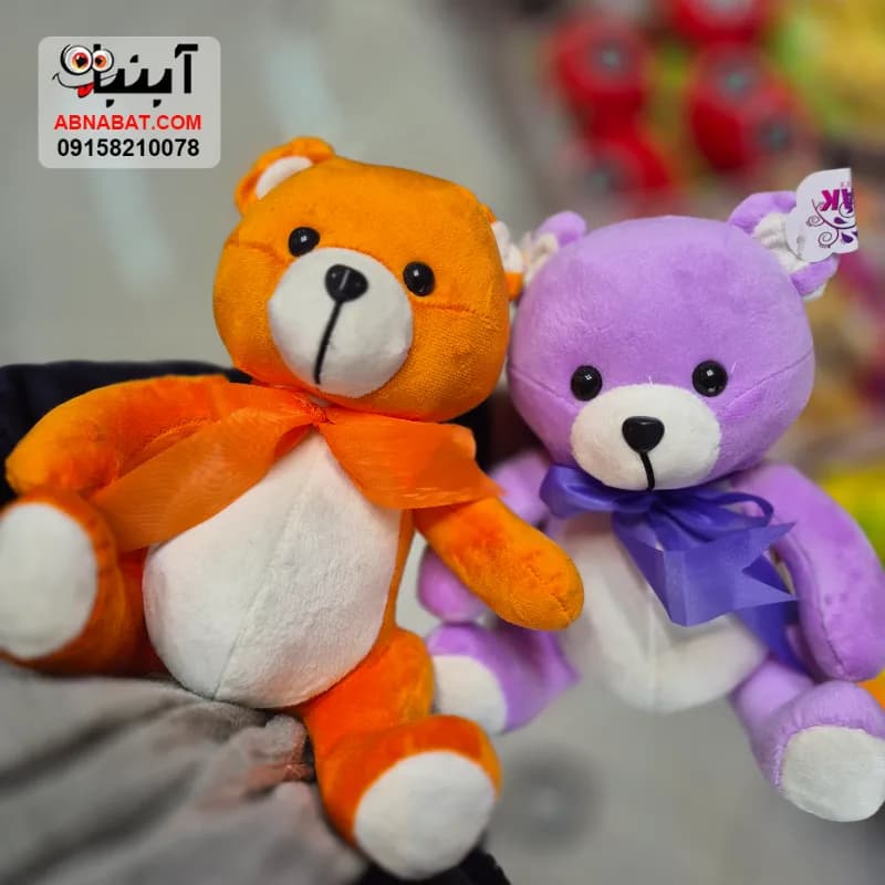 عروسک خرس نشسته رنگی اعلا نارنجی 25 سانتی کد 1539 — تصویر ۴