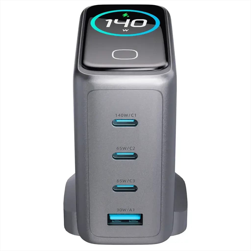 شارژر دیواری ۱۴۰ وات پاورولوژی مدل Voltflow GaN PWGAN140W با نمایشگر TFT — تصویر ۲