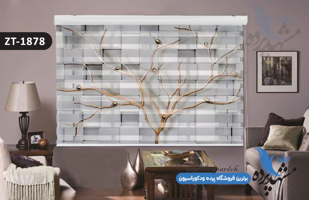 پرده زبرا تصویری چاپی طرح سه بعدی درخت و پرنده کد ZT1878