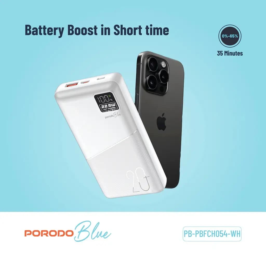 پاوربانک 20000 هزار 22.5 وات پرودو Porodo Blue 20000mAh Quick Charge Power Bank — تصویر ۴