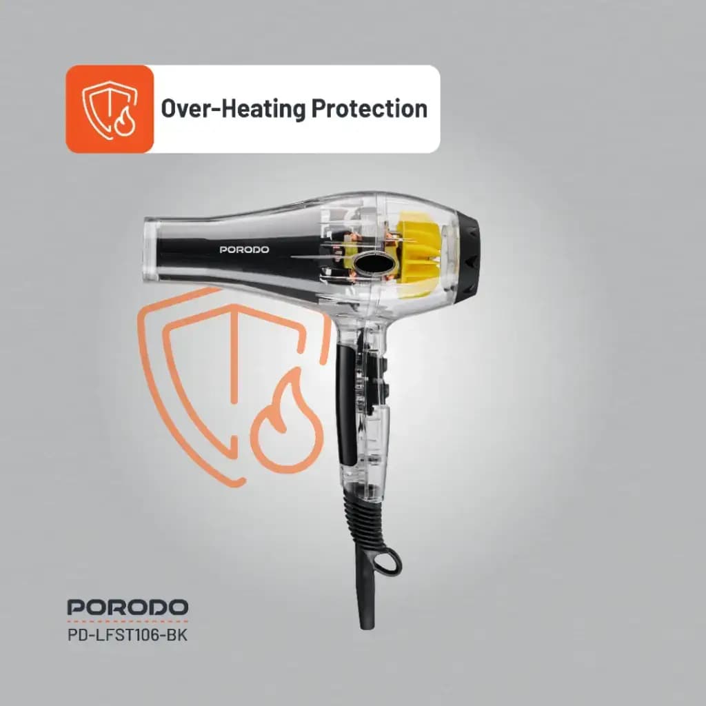 سشوار شفاف پرودو مدل Porodo Lifestyle Crystal Shell Hair Dryer PD-LFST106-BK — تصویر ۷