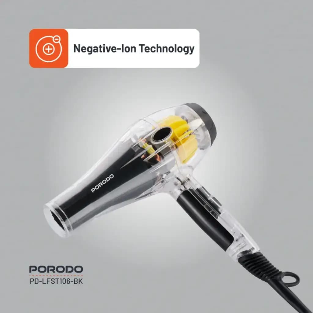 سشوار شفاف پرودو مدل Porodo Lifestyle Crystal Shell Hair Dryer PD-LFST106-BK — تصویر ۶