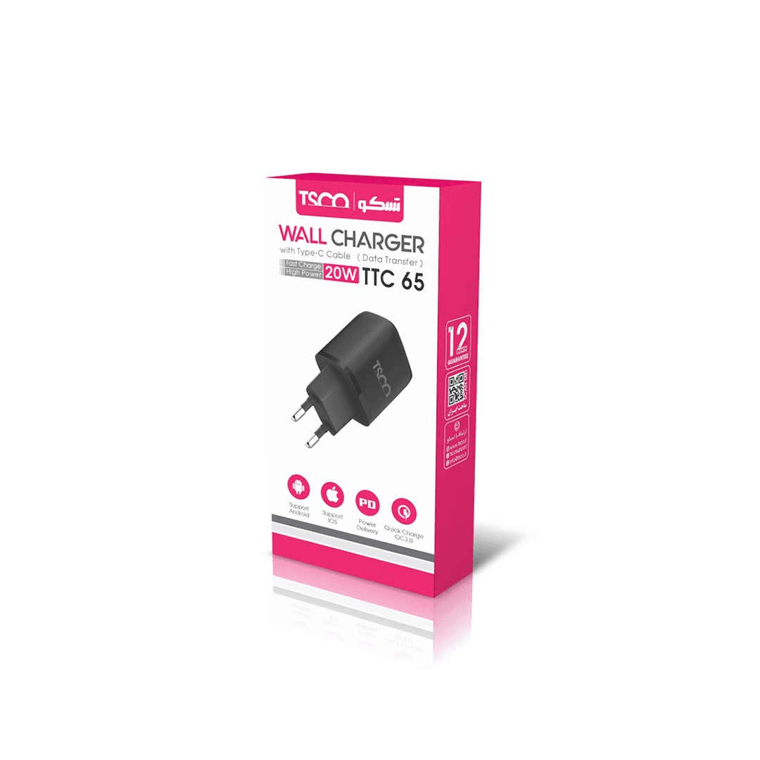 شارژر دیواری تسکو TSCO مدل TTC 65 با 2 پورت PD و QC3.0 (20 وات) — تصویر ۵